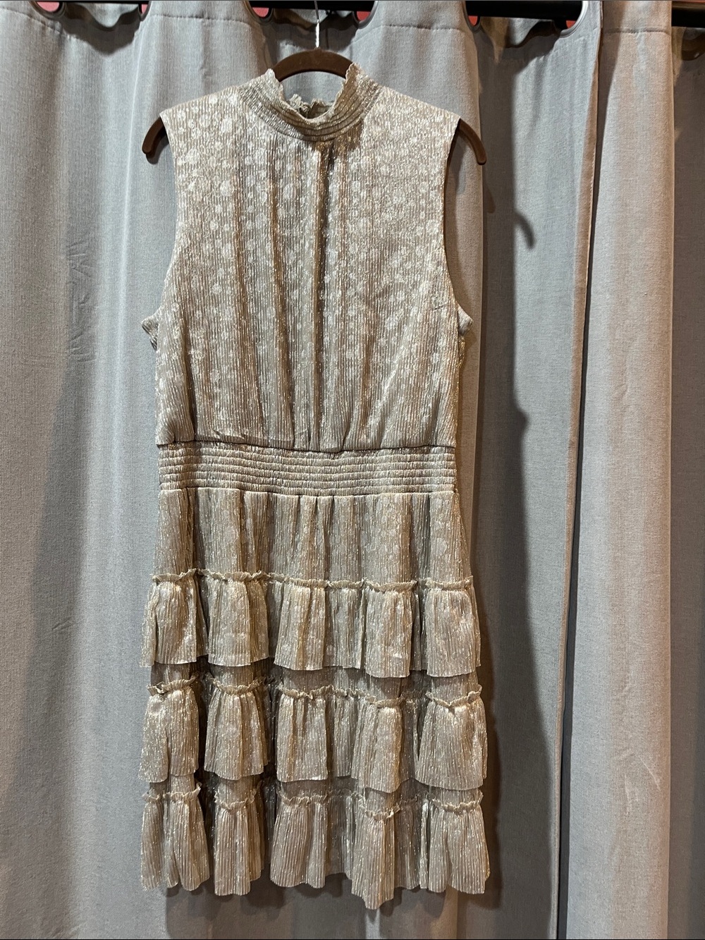 MSK Metallic Cream Tiered Ruffle High-Neck Dress size XL